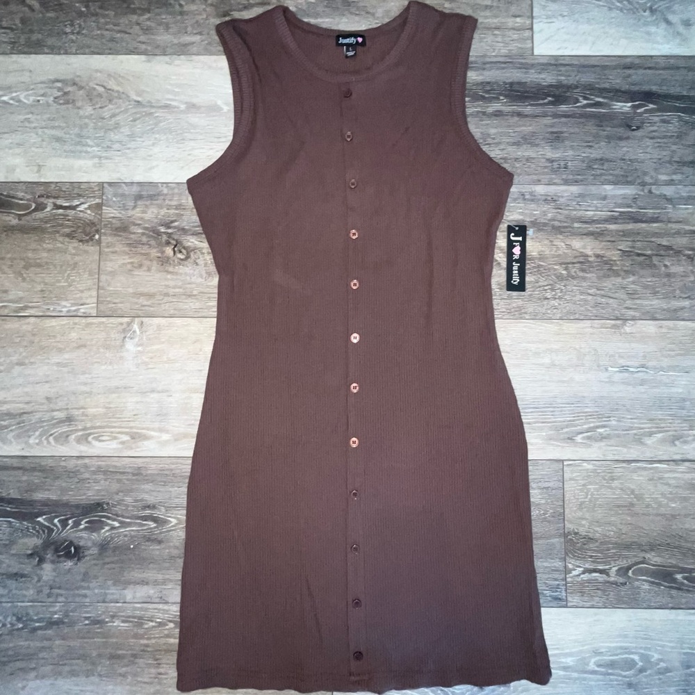 J for Justify Brown Ribbed Sleeveless Midi Dress